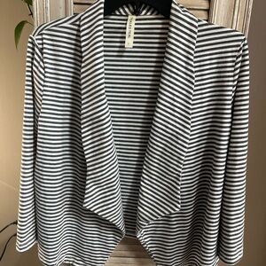 Tickled Teal “Rae” Black and White Striped Cardigan